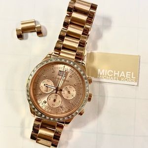 Michael Kors Women's Brinkley Chronograph Rose Dial Watch MK6204